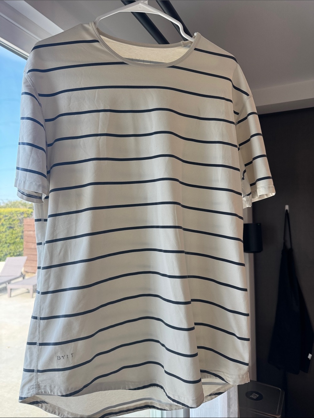 BYLT Basics White Tee with Navy Horizontal Stripes